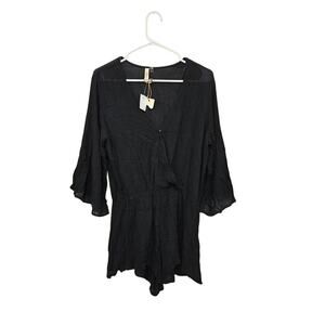 NWT Elan Womens Contemporary Luxury Cover-Up Romper in Black Sz Large 100% Rayon